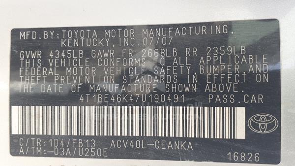 Photo 2 VIN: 4T1BE46K47U190491 - TOYOTA CAMRY 