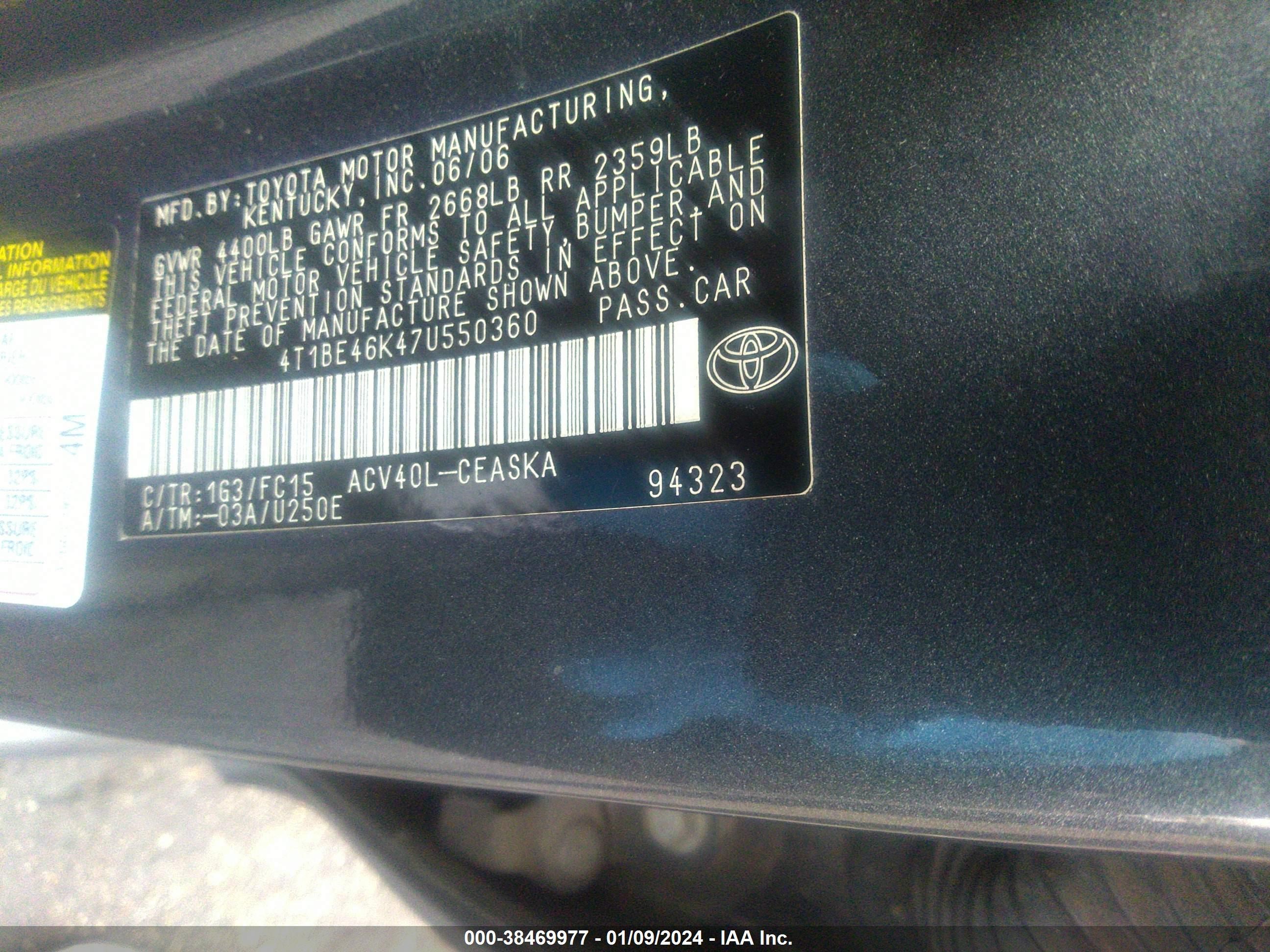 Photo 8 VIN: 4T1BE46K47U550360 - TOYOTA CAMRY 