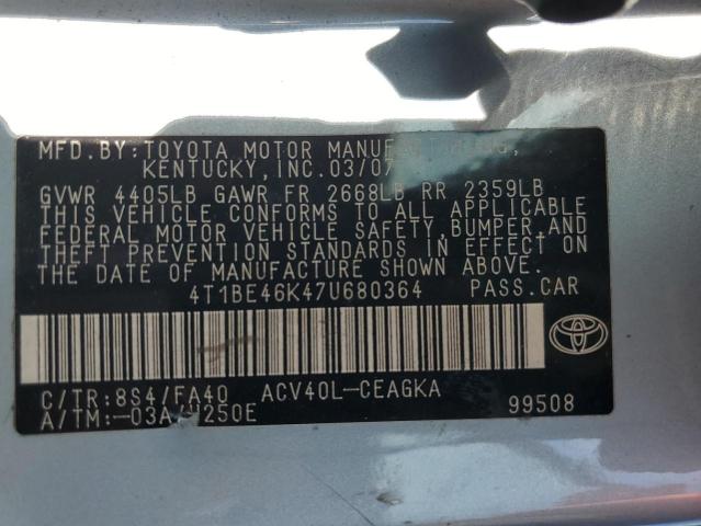 Photo 11 VIN: 4T1BE46K47U680364 - TOYOTA CAMRY CE 