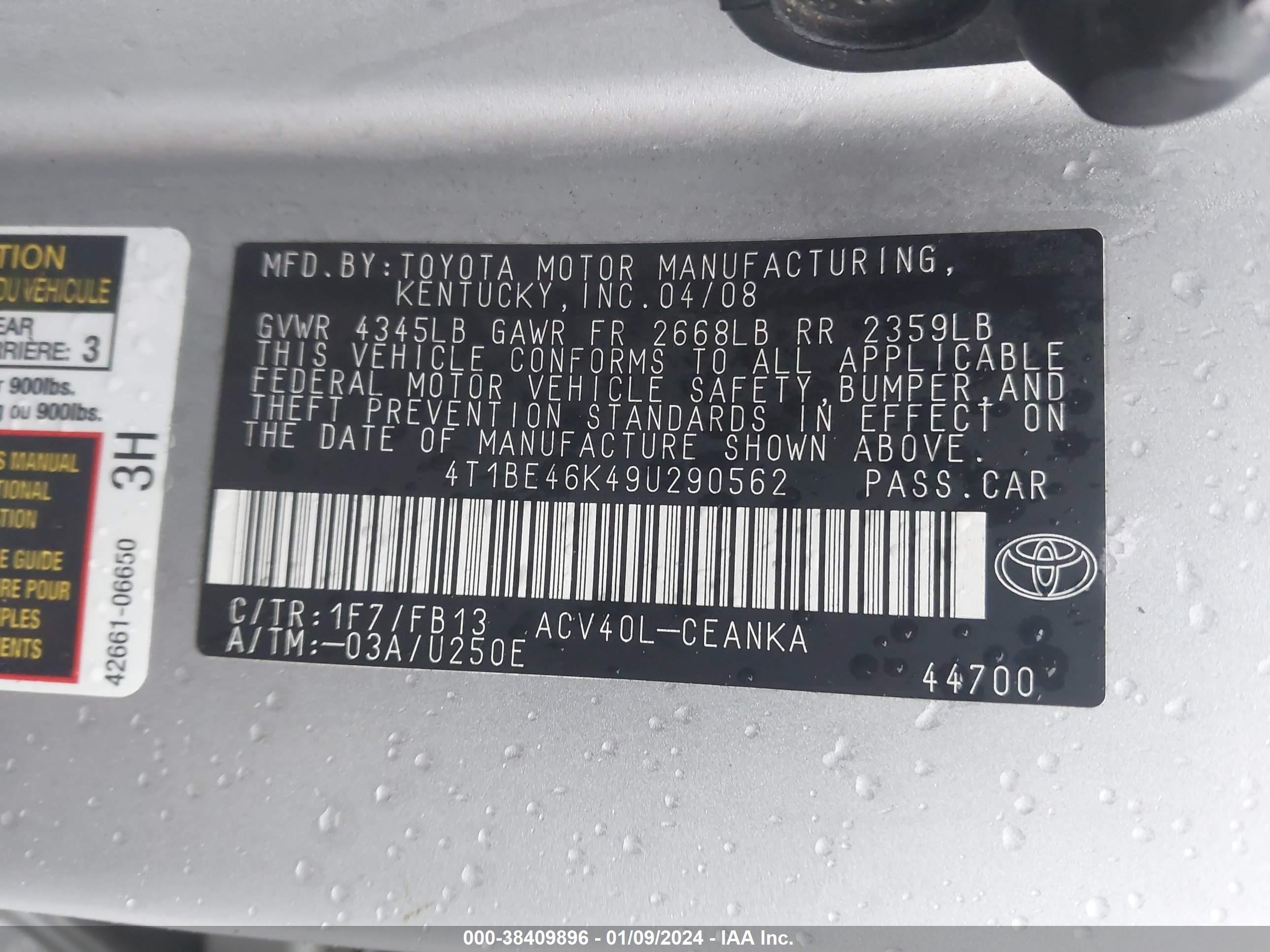 Photo 8 VIN: 4T1BE46K49U290562 - TOYOTA CAMRY 