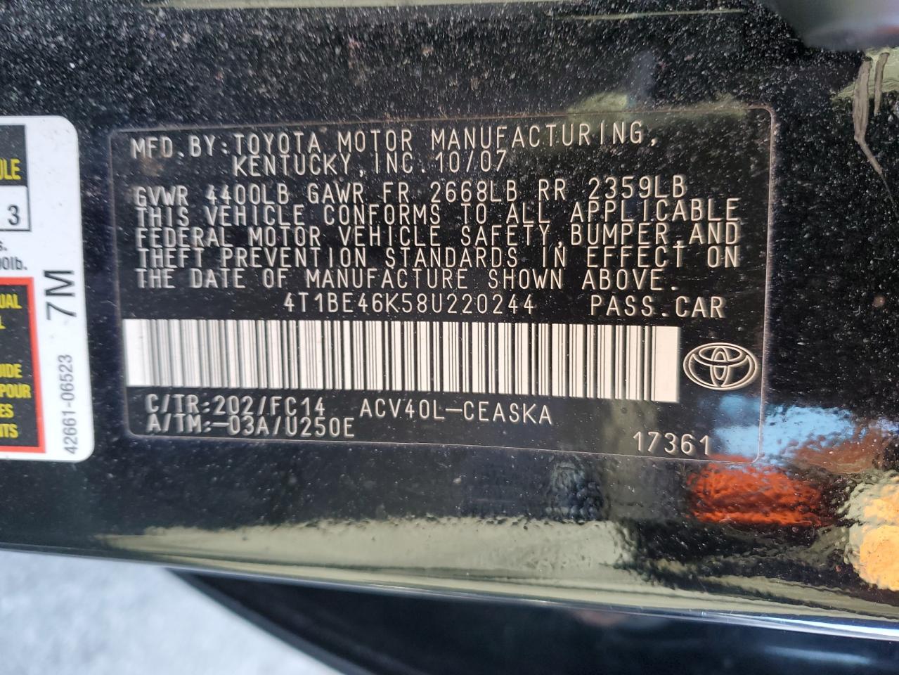 Photo 11 VIN: 4T1BE46K58U220244 - TOYOTA CAMRY 