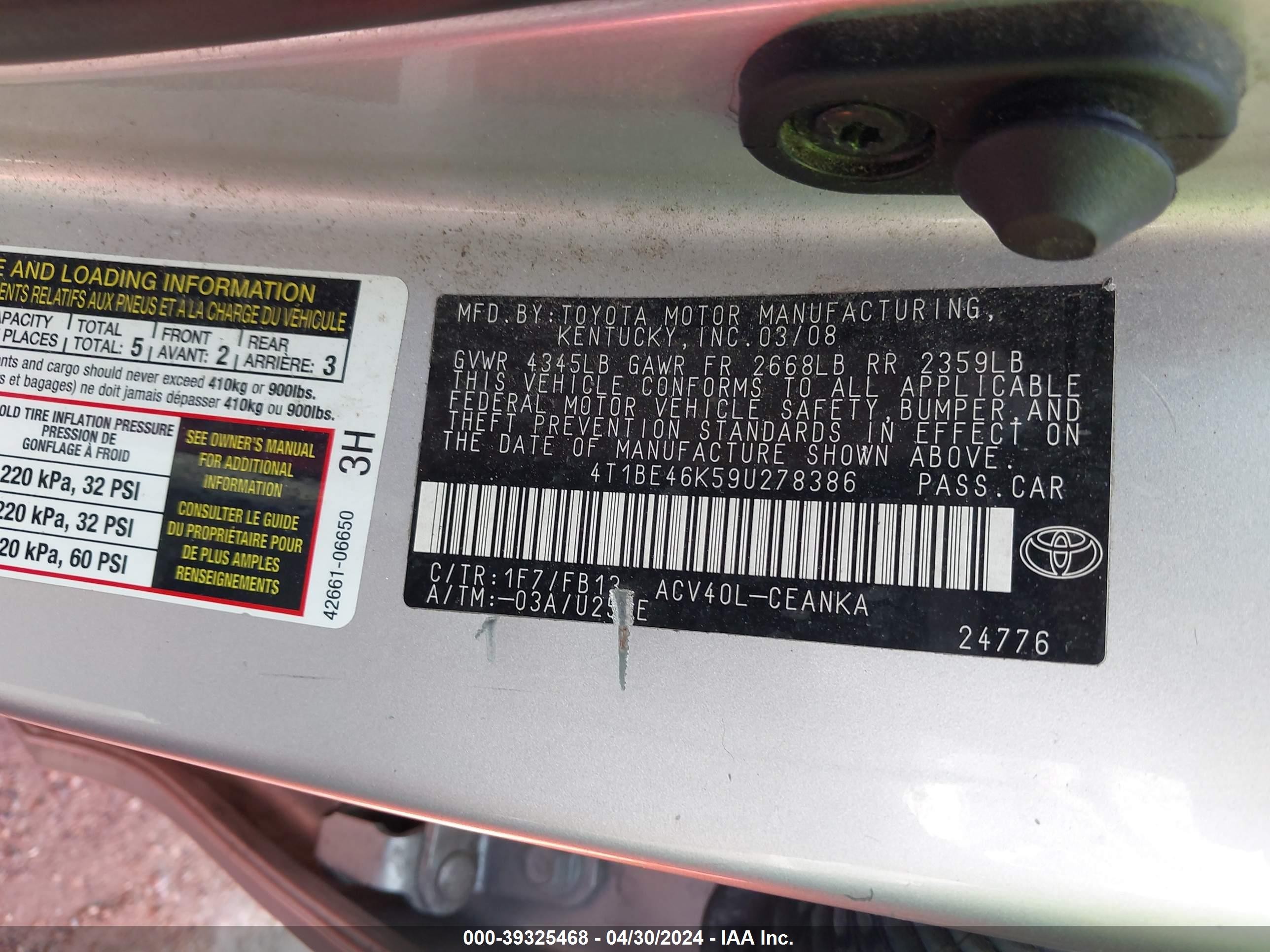 Photo 8 VIN: 4T1BE46K59U278386 - TOYOTA CAMRY 