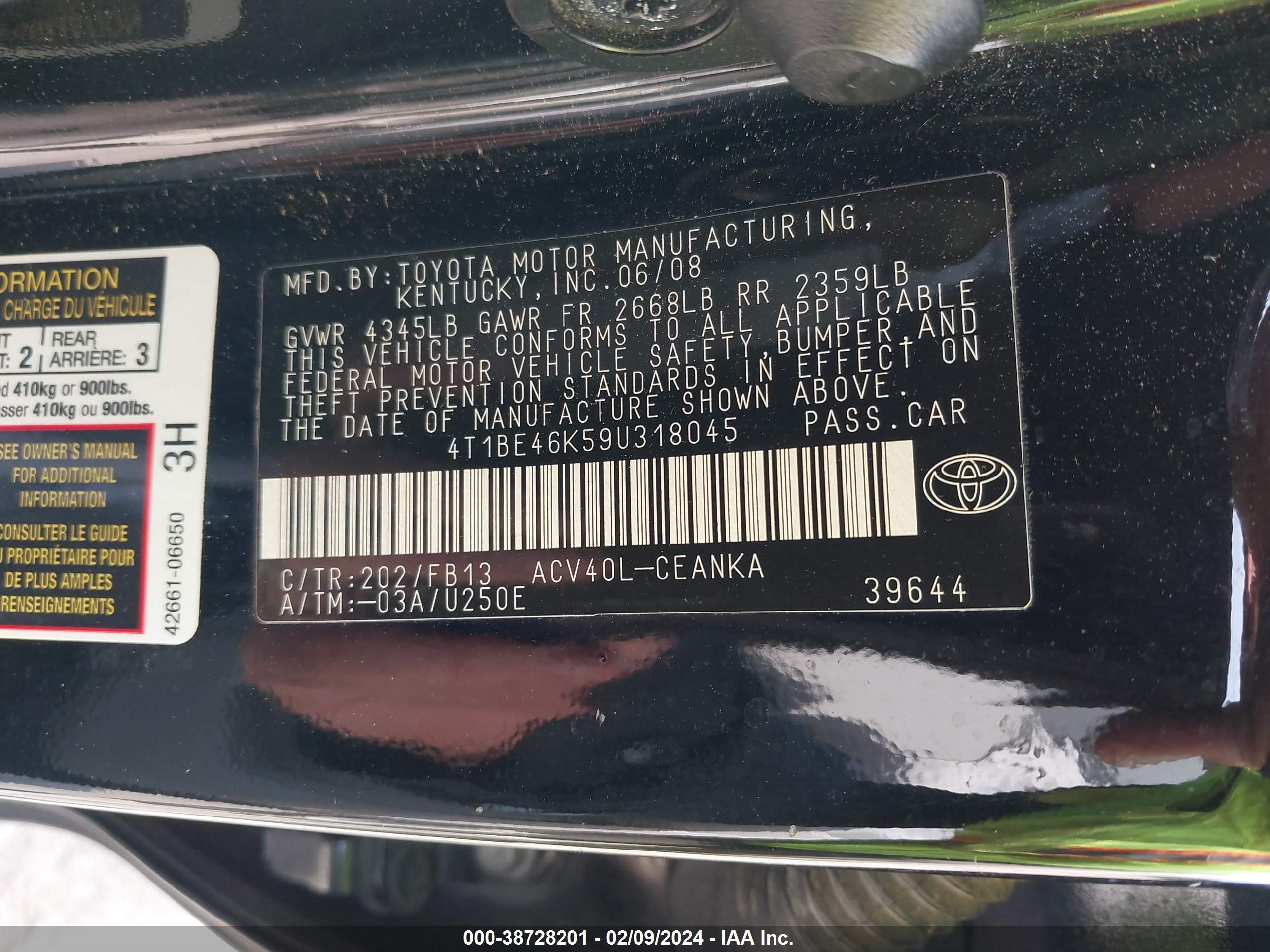 Photo 8 VIN: 4T1BE46K59U318045 - TOYOTA CAMRY 