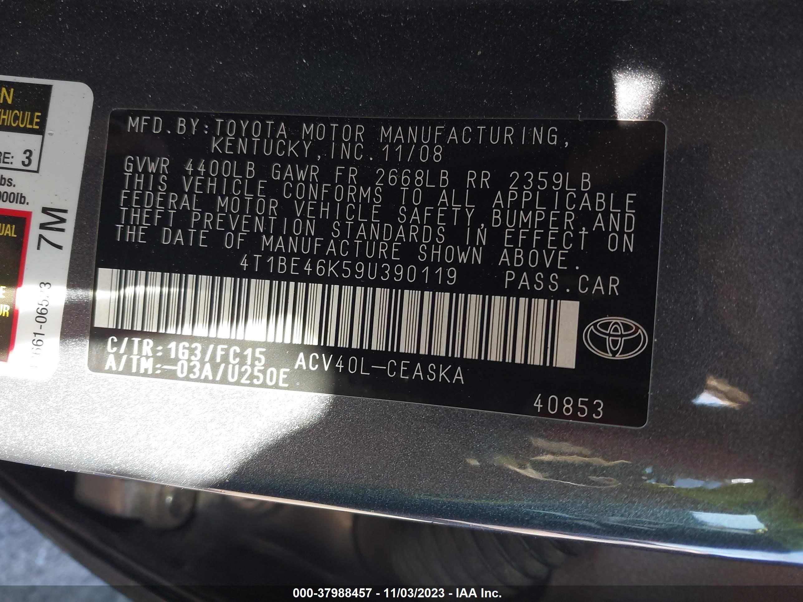 Photo 8 VIN: 4T1BE46K59U390119 - TOYOTA CAMRY 