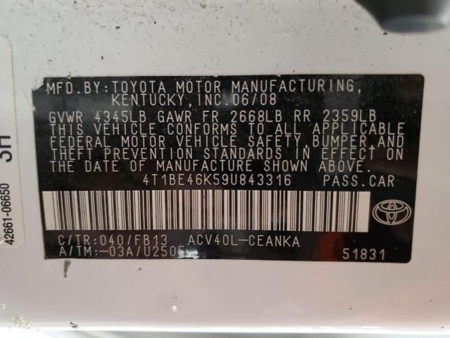 Photo 11 VIN: 4T1BE46K59U843316 - TOYOTA CAMRY BASE 