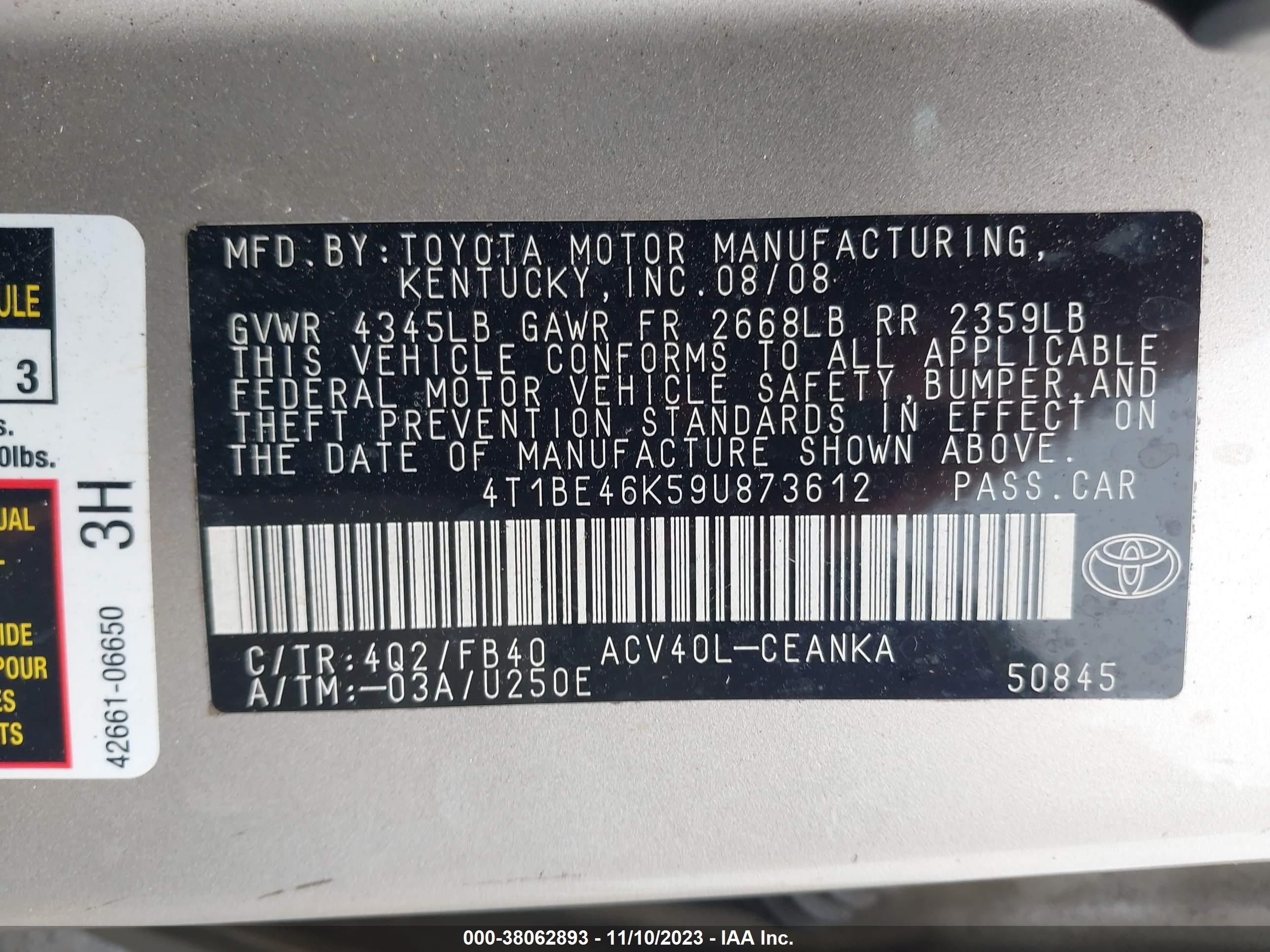 Photo 8 VIN: 4T1BE46K59U873612 - TOYOTA CAMRY 