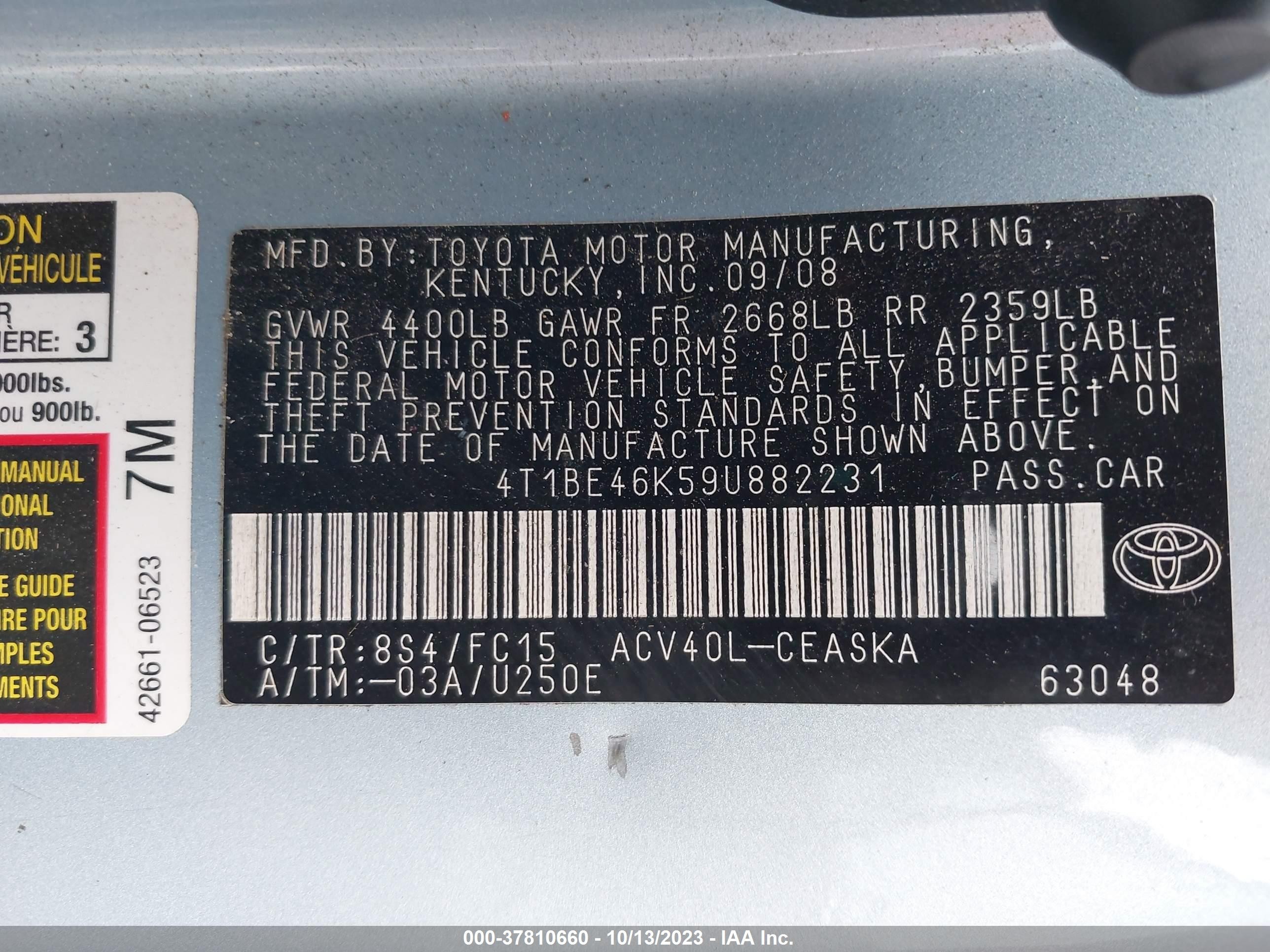 Photo 8 VIN: 4T1BE46K59U882231 - TOYOTA CAMRY 