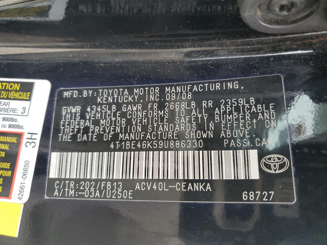 Photo 11 VIN: 4T1BE46K59U886330 - TOYOTA CAMRY 