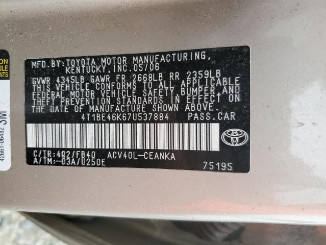 Photo 11 VIN: 4T1BE46K67U537884 - TOYOTA CAMRY CE 