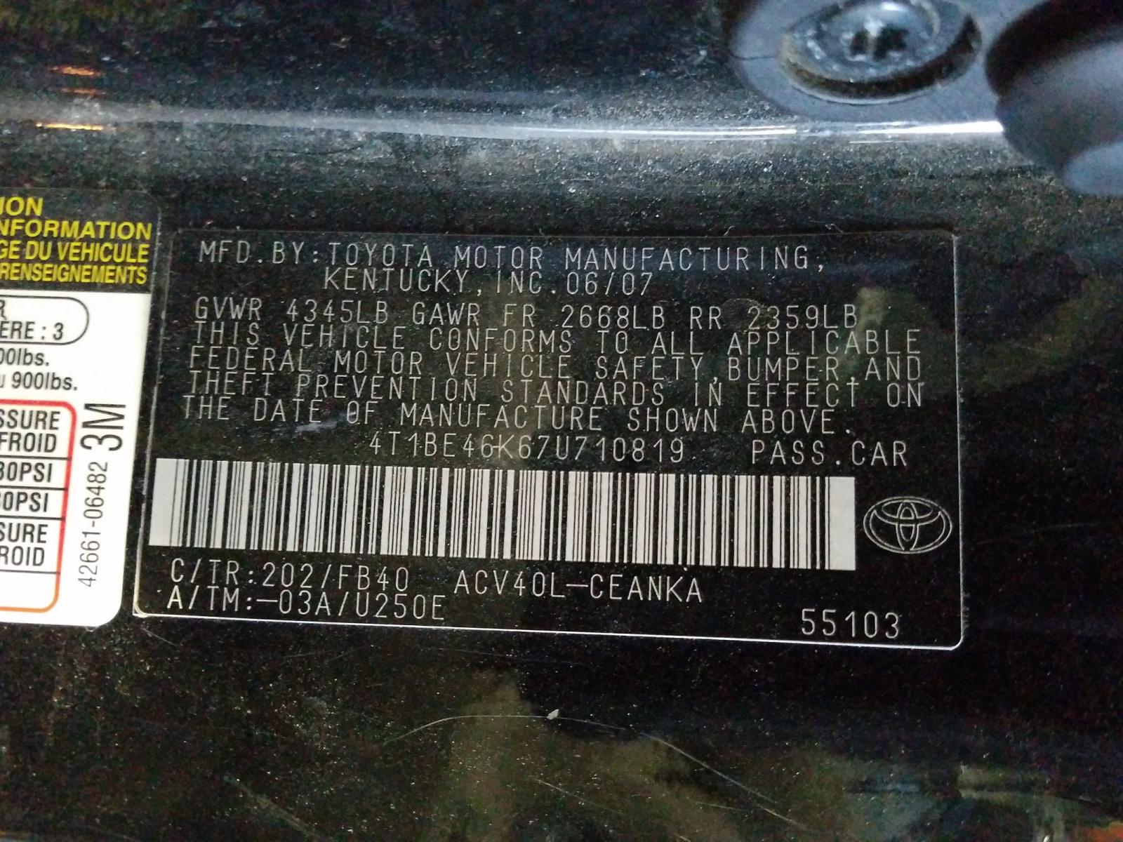 Photo 9 VIN: 4T1BE46K67U710819 - TOYOTA CAMRY CE 