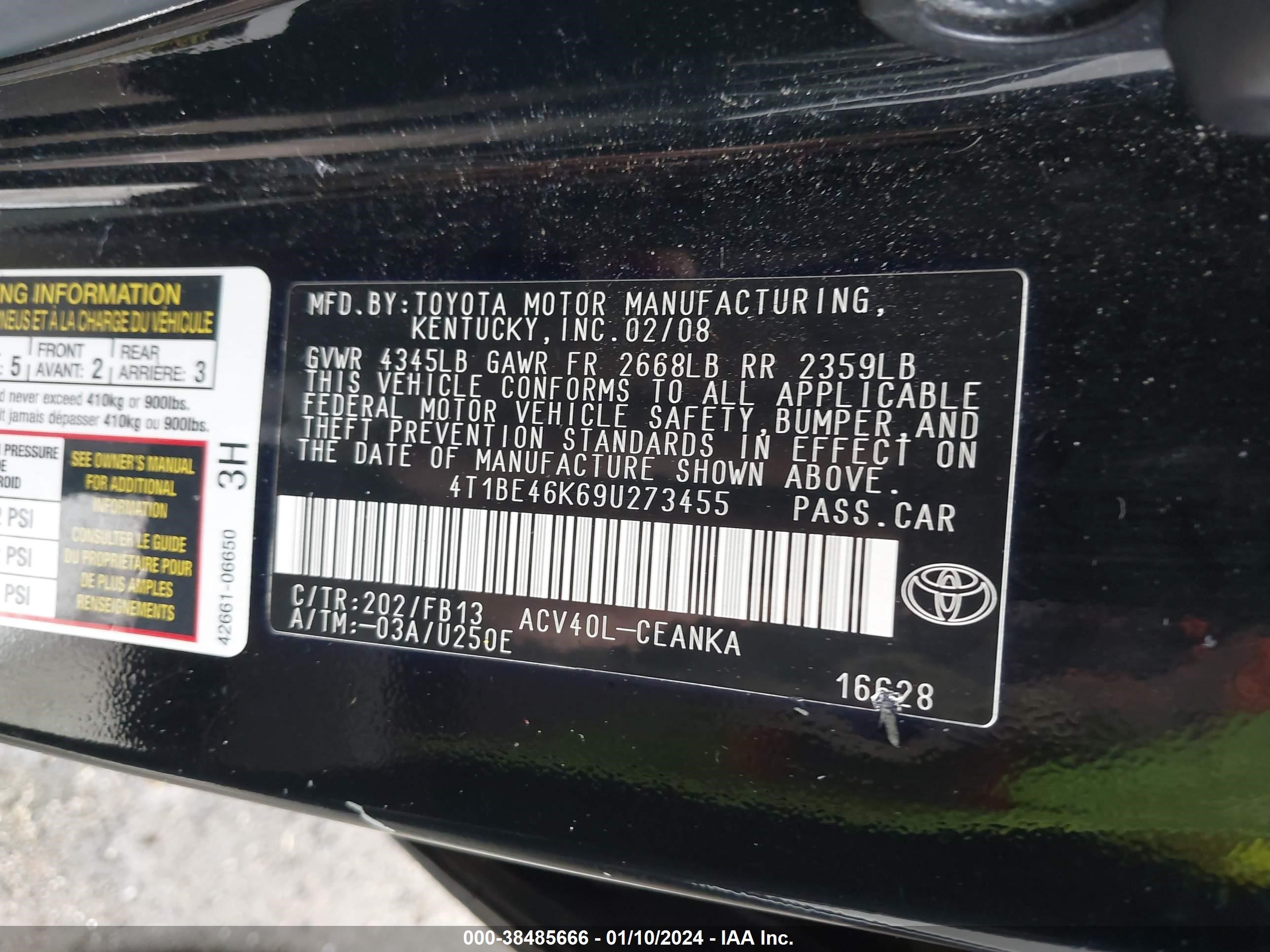 Photo 8 VIN: 4T1BE46K69U273455 - TOYOTA CAMRY 