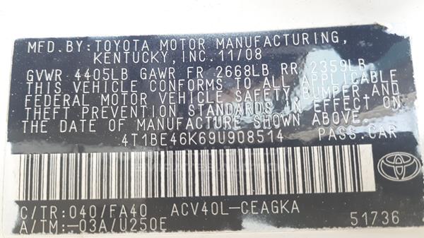 Photo 2 VIN: 4T1BE46K69U908514 - TOYOTA CAMRY 