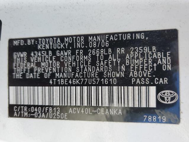 Photo 12 VIN: 4T1BE46K77U571610 - TOYOTA CAMRY CE 