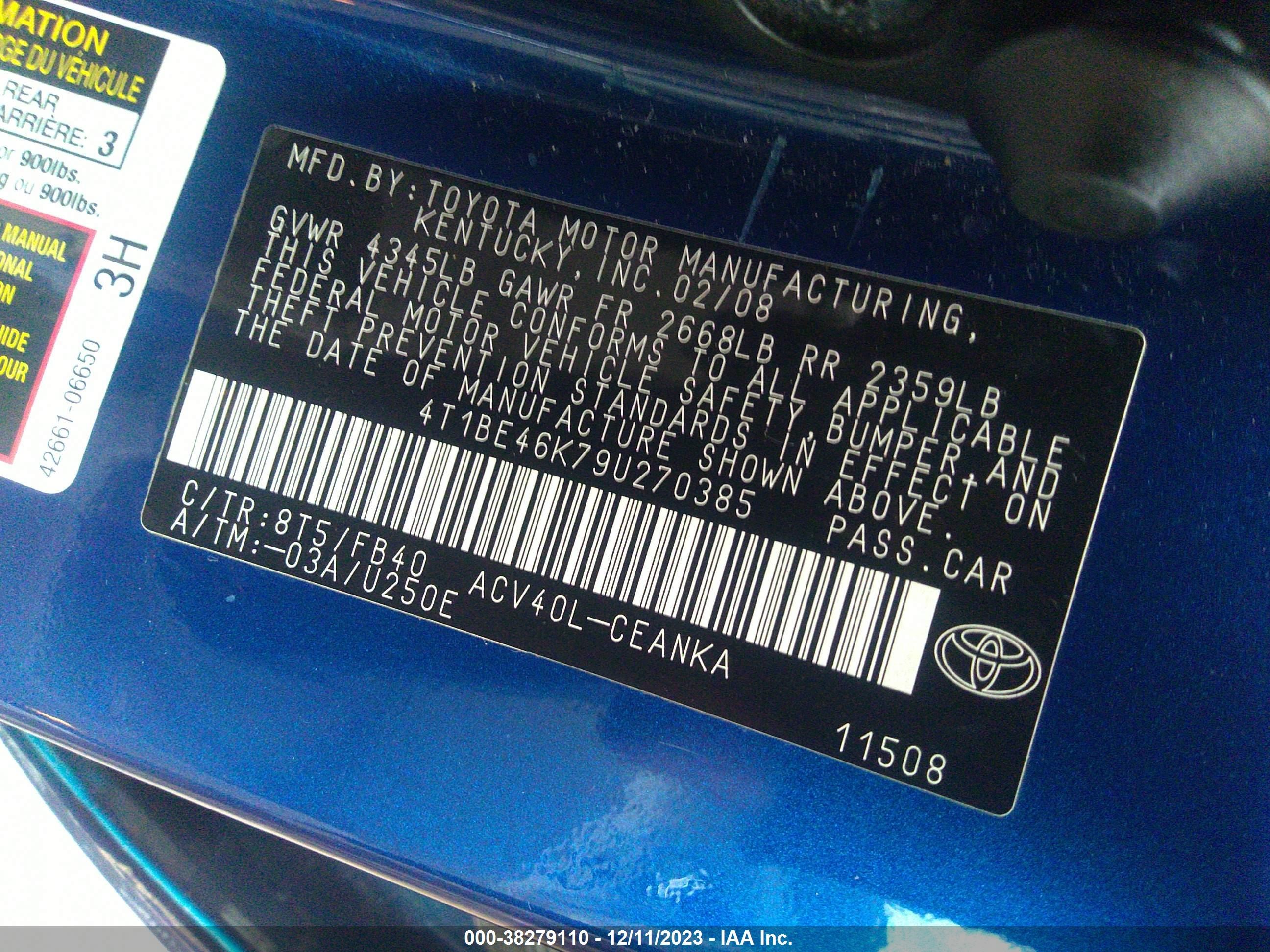 Photo 8 VIN: 4T1BE46K79U270385 - TOYOTA CAMRY 