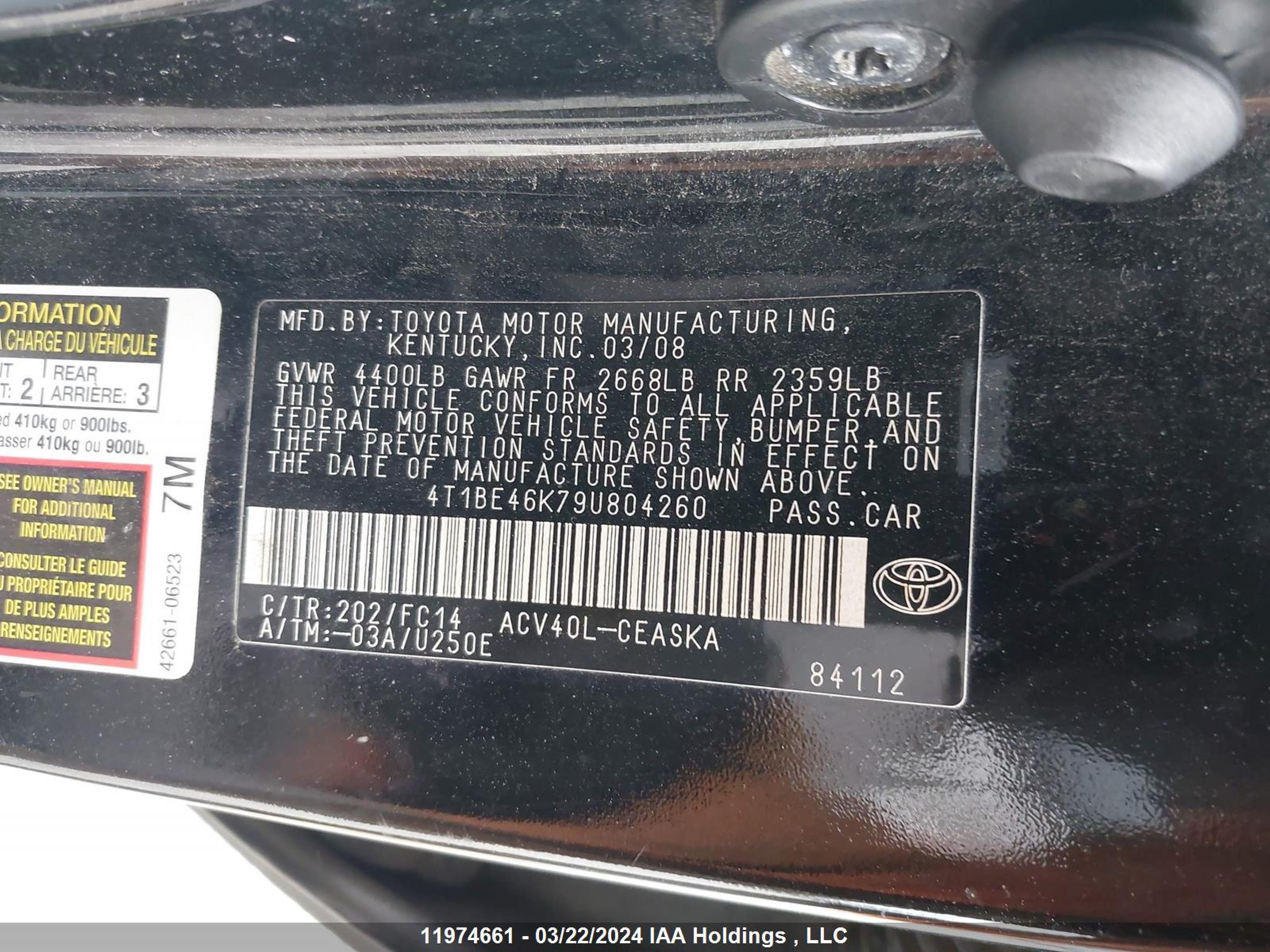 Photo 8 VIN: 4T1BE46K79U804260 - TOYOTA CAMRY 