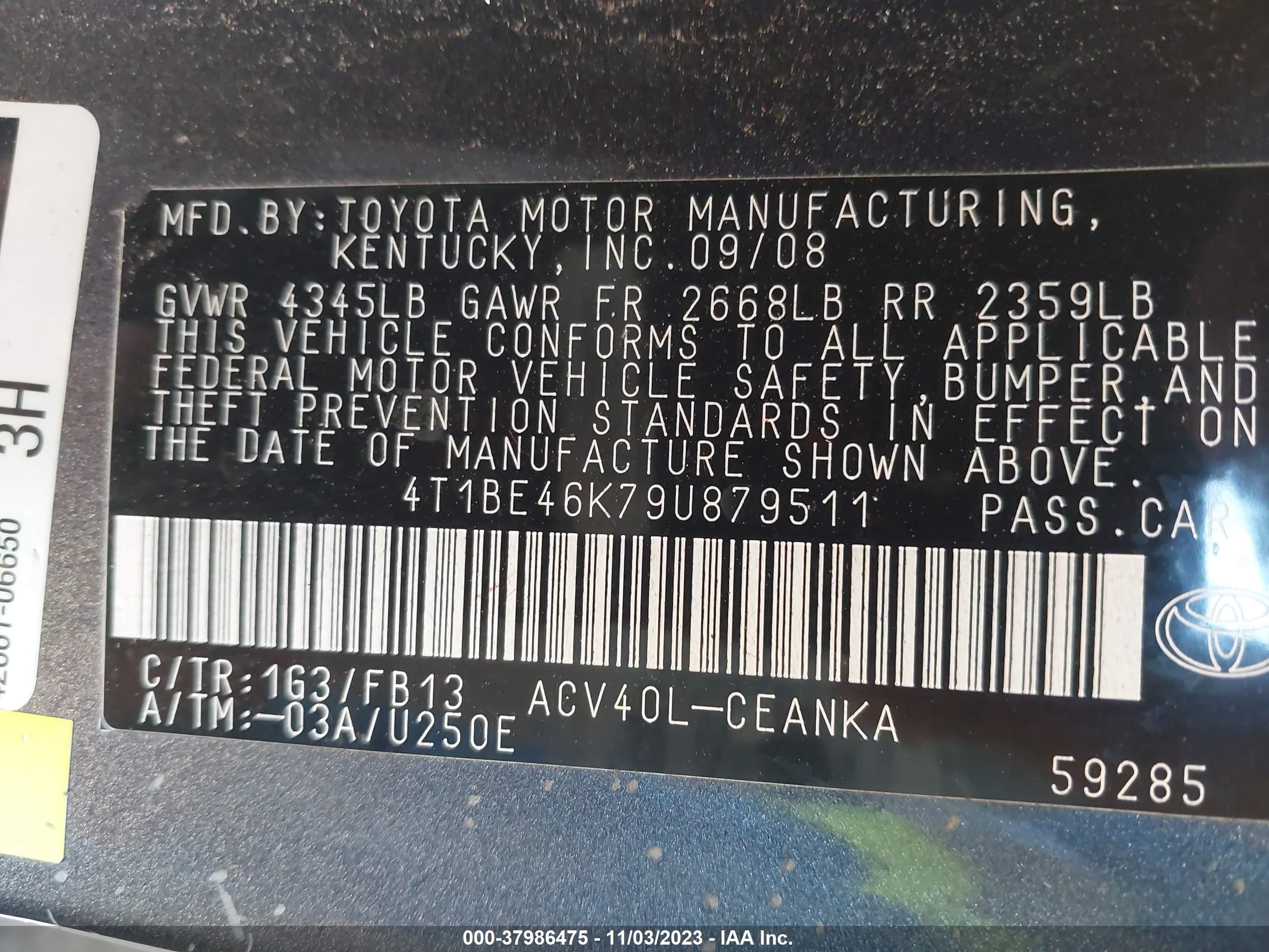 Photo 8 VIN: 4T1BE46K79U879511 - TOYOTA CAMRY 