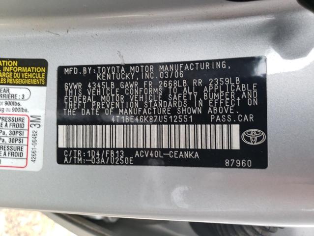 Photo 12 VIN: 4T1BE46K87U512551 - TOYOTA CAMRY 