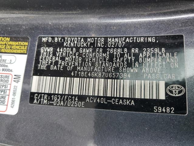 Photo 11 VIN: 4T1BE46K87U657394 - TOYOTA CAMRY CE 