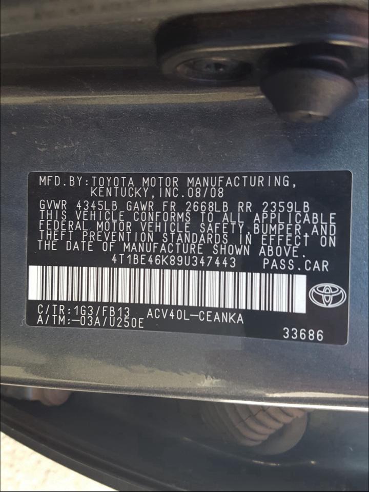 Photo 9 VIN: 4T1BE46K89U347443 - TOYOTA CAMRY BASE 