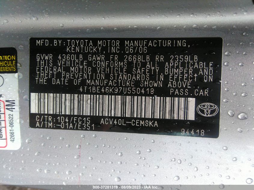 Photo 8 VIN: 4T1BE46K97U550418 - TOYOTA CAMRY 