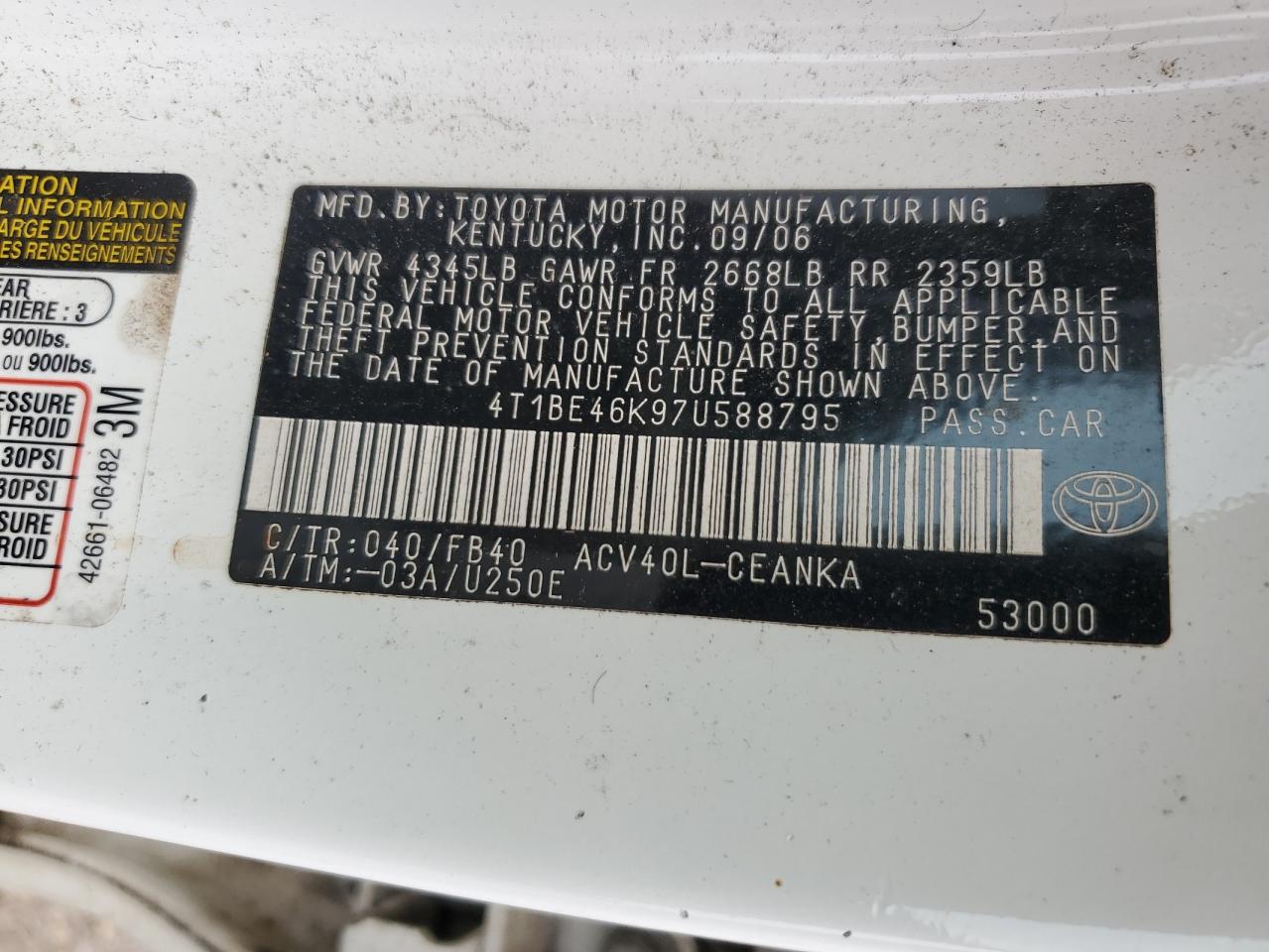 Photo 11 VIN: 4T1BE46K97U588795 - TOYOTA CAMRY 