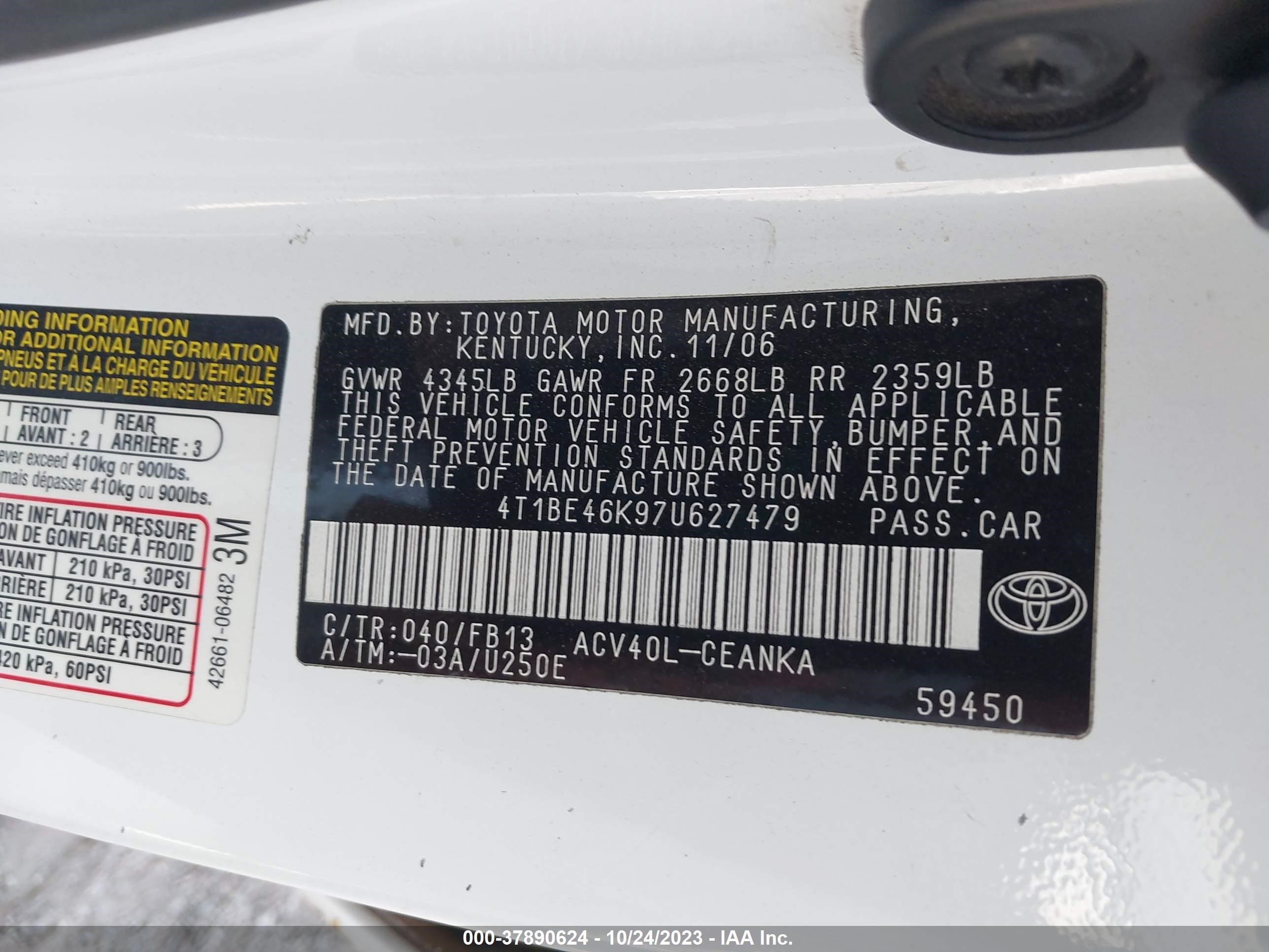 Photo 8 VIN: 4T1BE46K97U627479 - TOYOTA CAMRY 