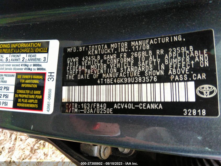 Photo 8 VIN: 4T1BE46K99U383576 - TOYOTA CAMRY 