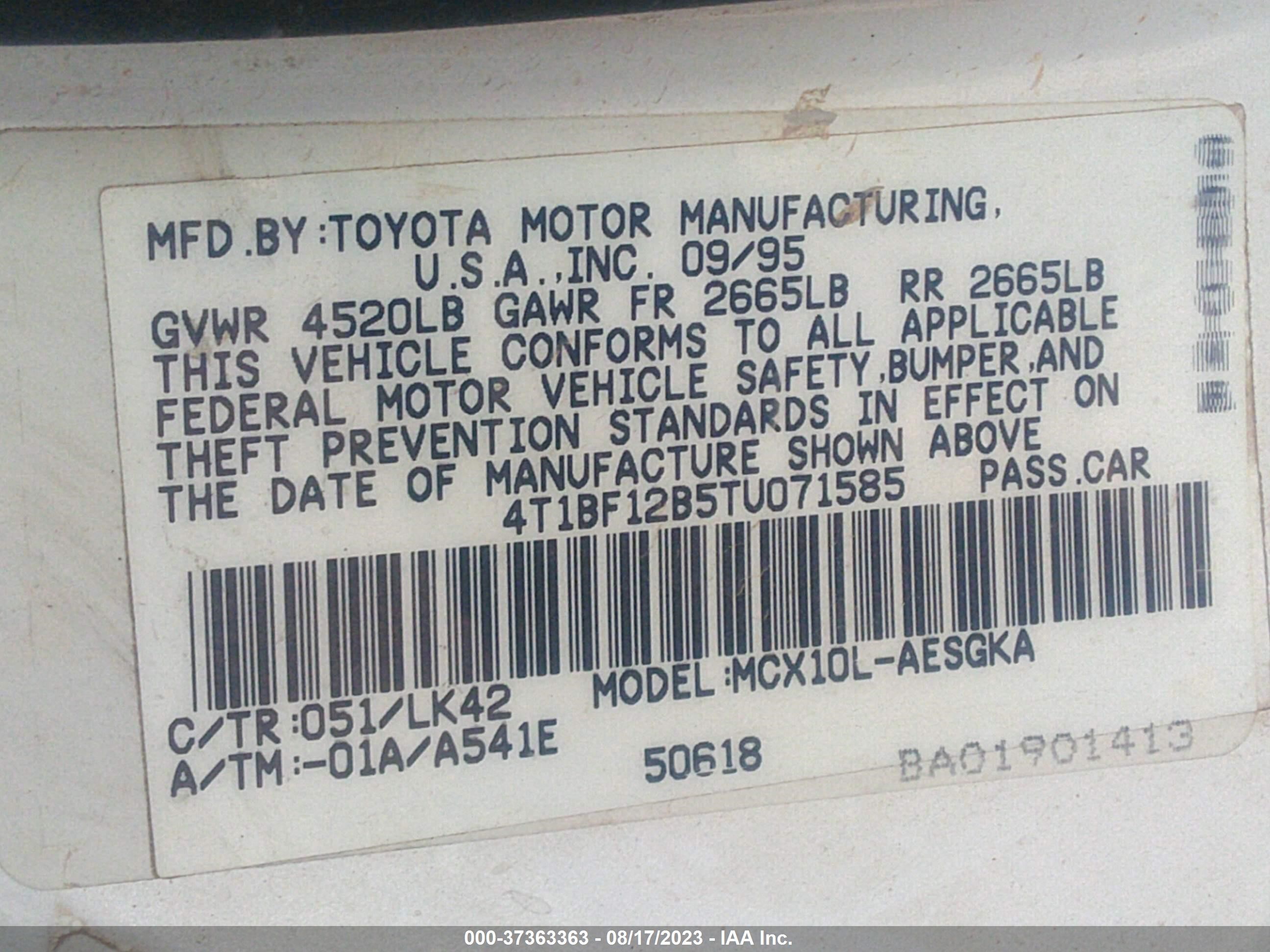 Photo 8 VIN: 4T1BF12B5TU071585 - TOYOTA AVALON 