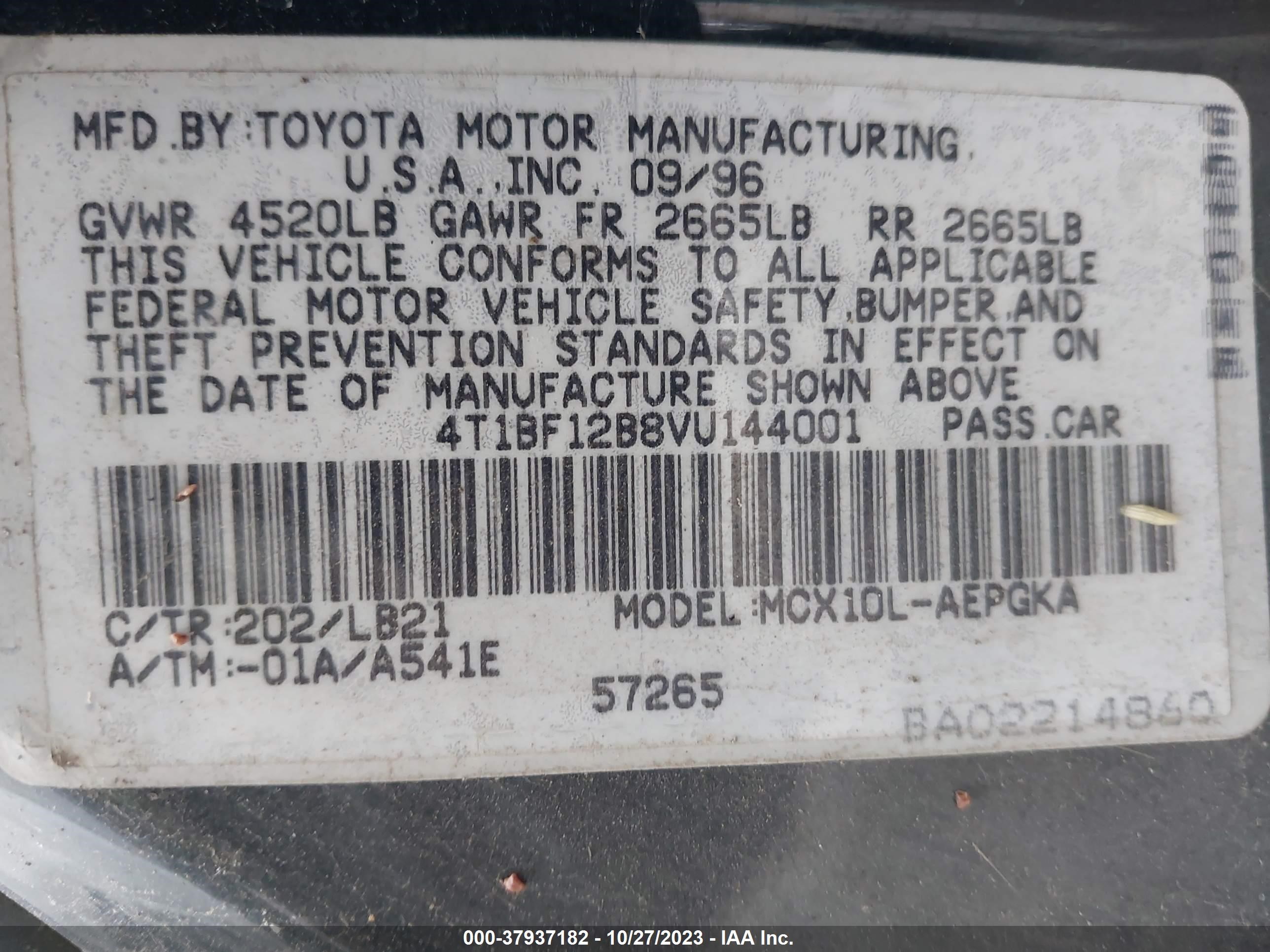 Photo 8 VIN: 4T1BF12B8VU144001 - TOYOTA AVALON 