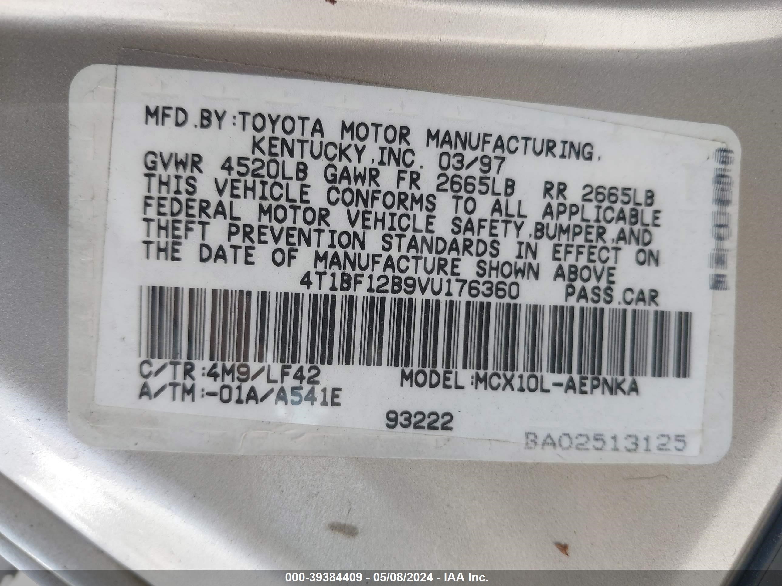 Photo 8 VIN: 4T1BF12B9VU176360 - TOYOTA AVALON 