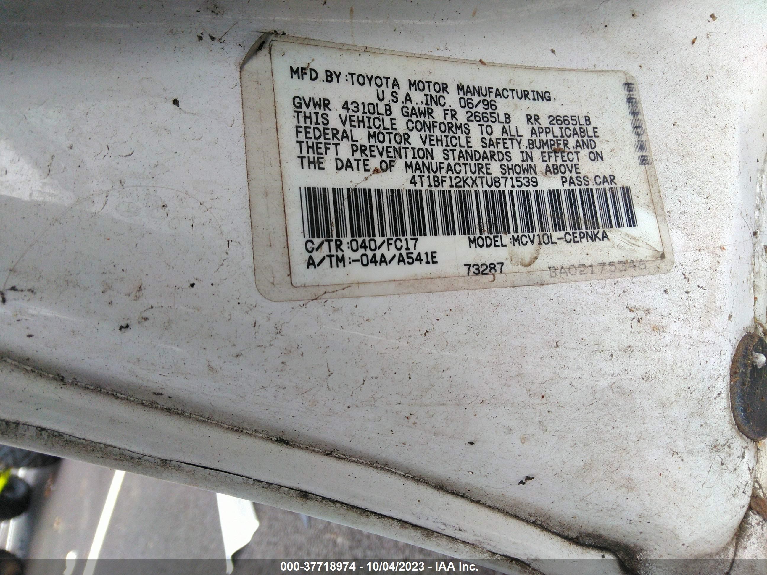 Photo 8 VIN: 4T1BF12KXTU871539 - TOYOTA CAMRY 