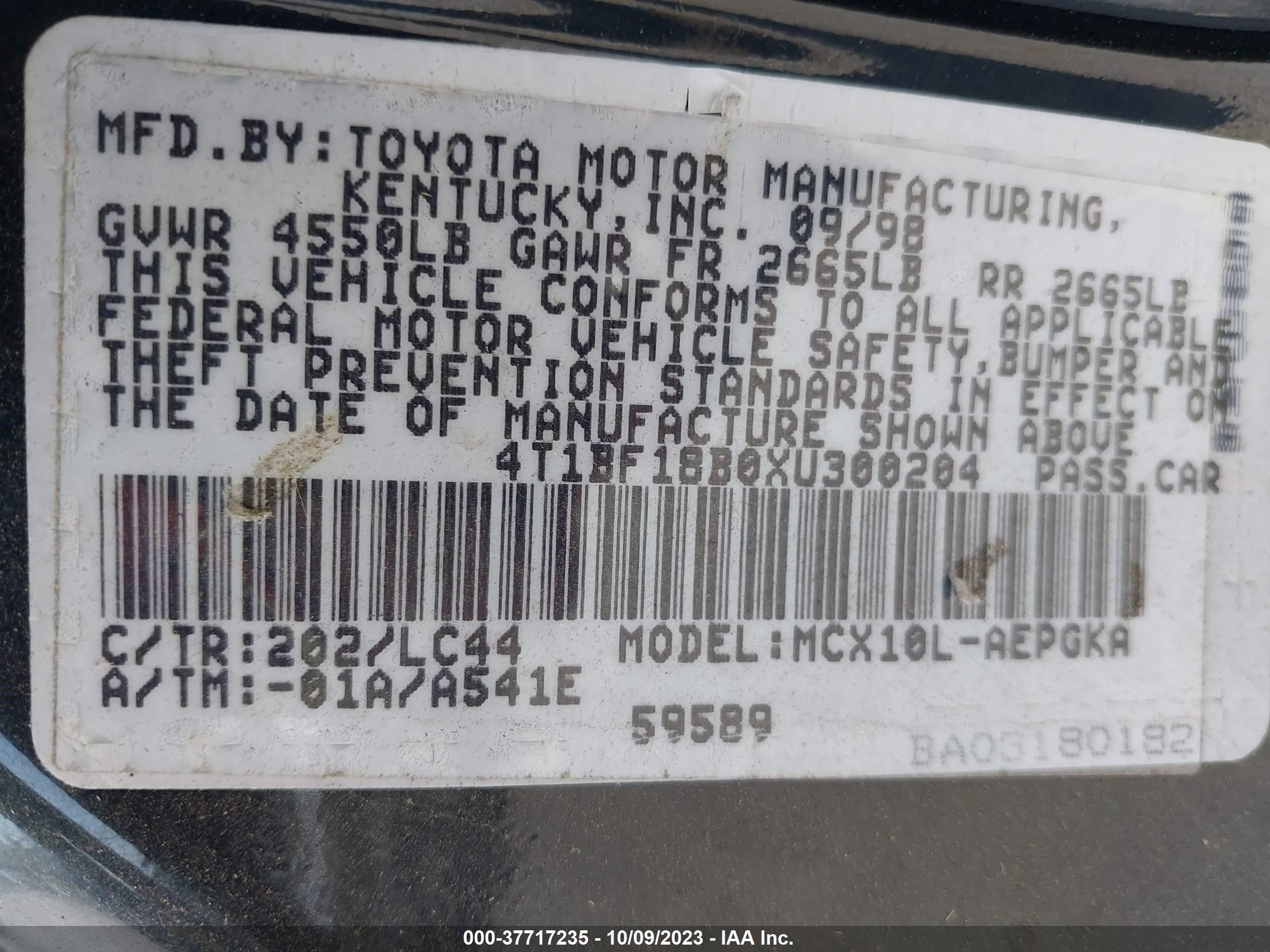 Photo 8 VIN: 4T1BF18B0XU300204 - TOYOTA AVALON 