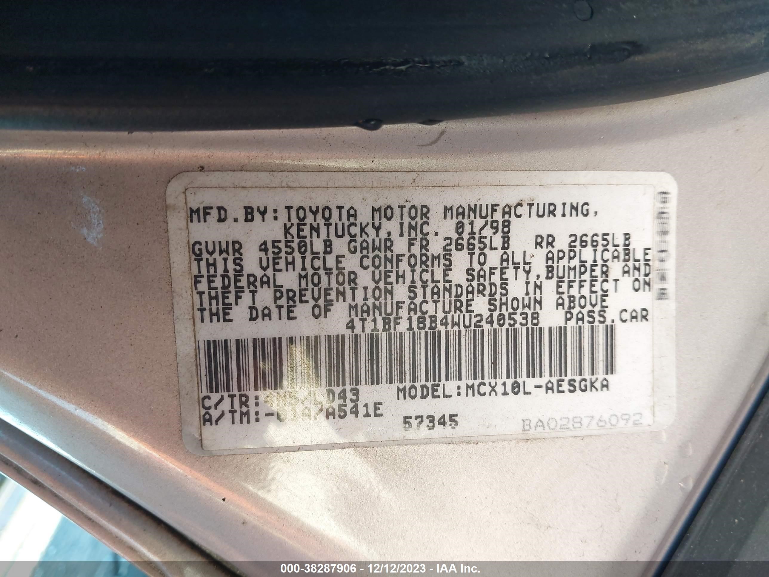 Photo 8 VIN: 4T1BF18B4WU240538 - TOYOTA AVALON 