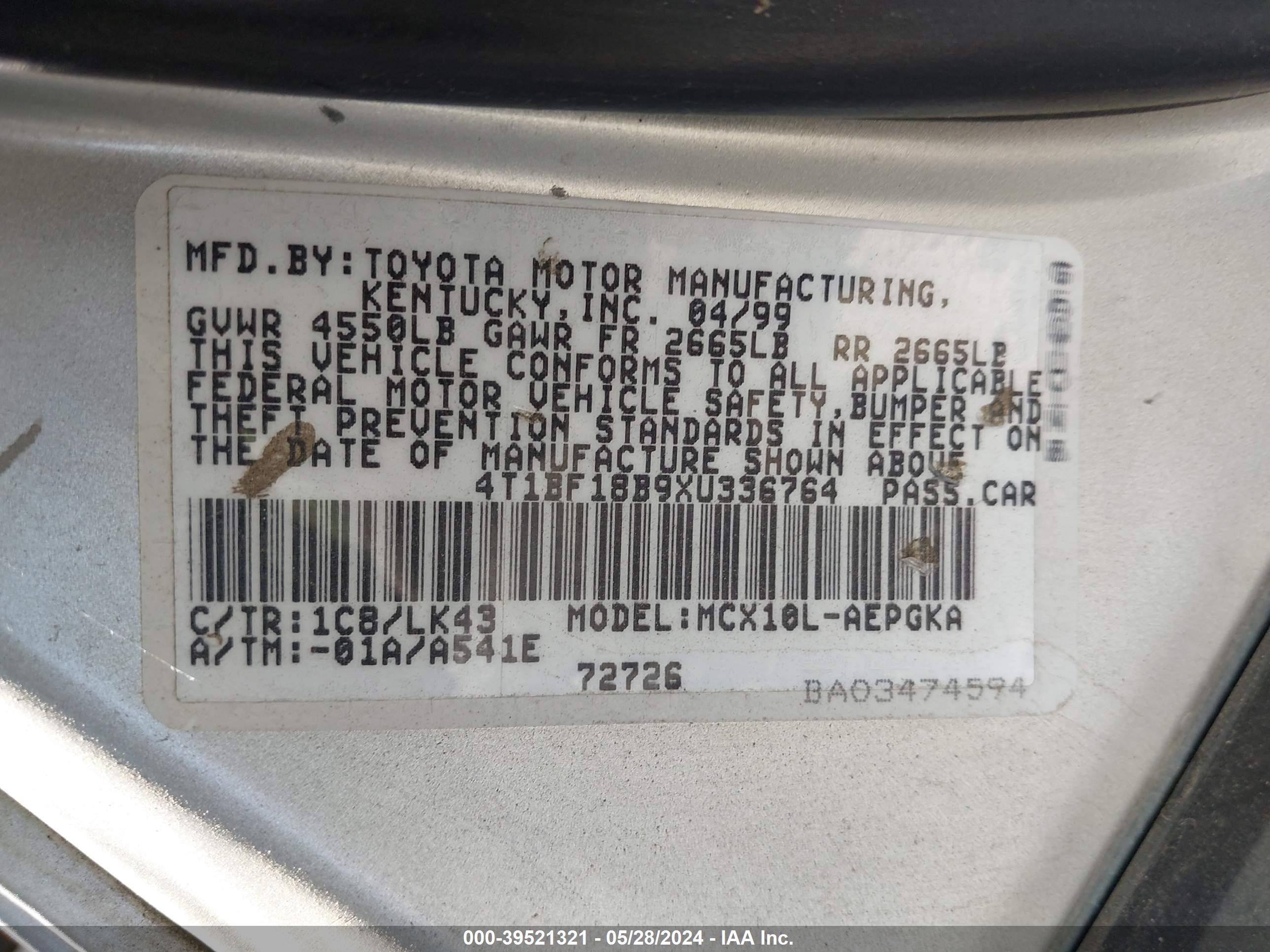 Photo 8 VIN: 4T1BF18B9XU336764 - TOYOTA AVALON 