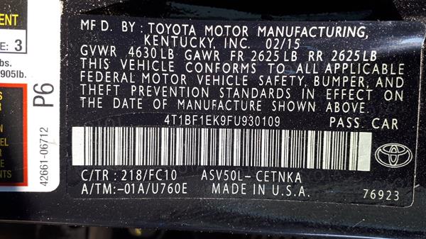 Photo 1 VIN: 4T1BF1EK9FU930109 - TOYOTA CAMRY 