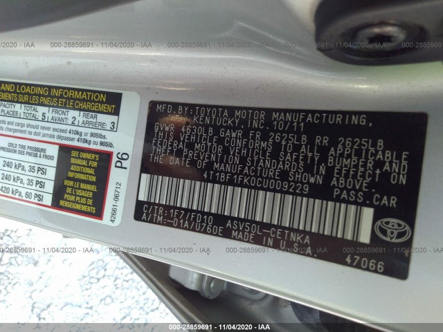 Photo 8 VIN: 4T1BF1FK0CU009229 - TOYOTA CAMRY 