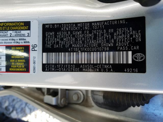 Photo 9 VIN: 4T1BF1FK0CU010798 - TOYOTA CAMRY BASE 