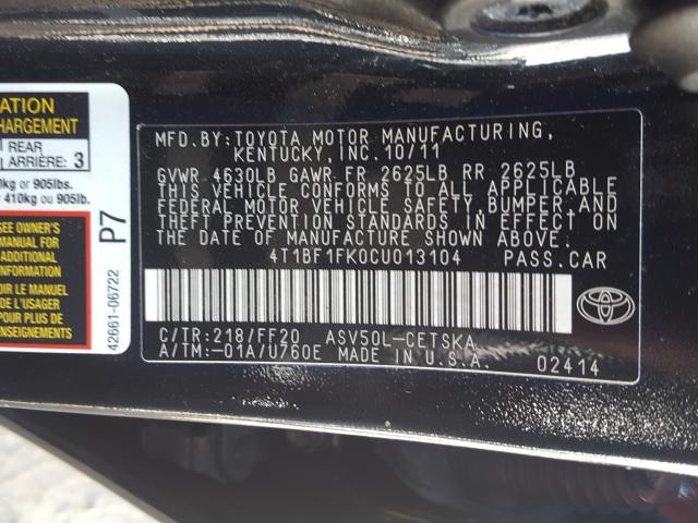 Photo 9 VIN: 4T1BF1FK0CU013104 - TOYOTA CAMRY BASE 