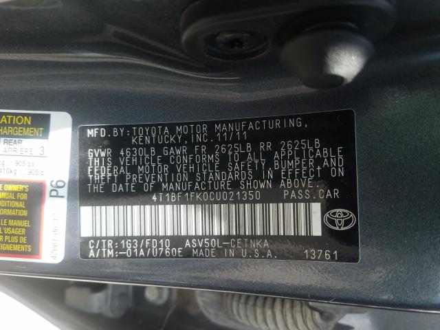 Photo 9 VIN: 4T1BF1FK0CU021350 - TOYOTA CAMRY BASE 