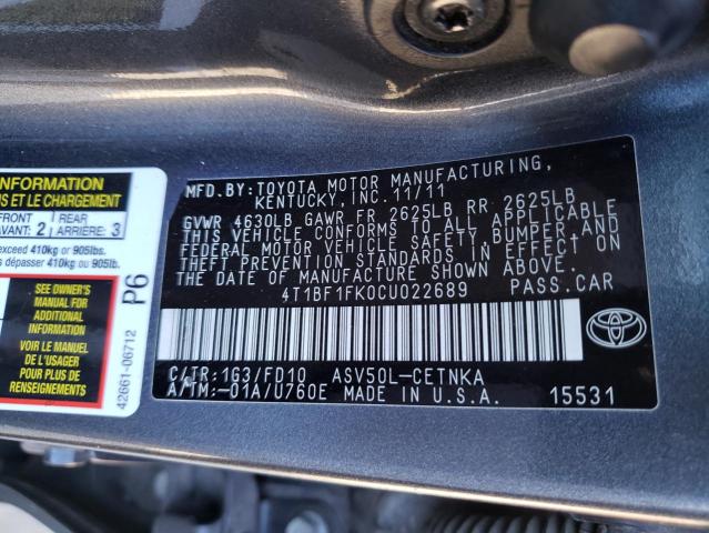 Photo 9 VIN: 4T1BF1FK0CU022689 - TOYOTA CAMRY BASE 