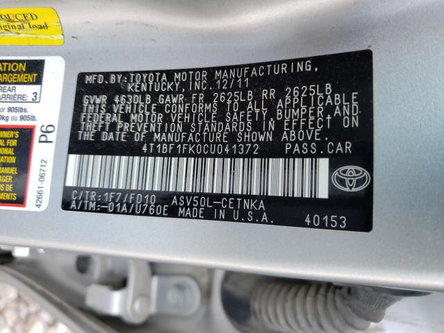 Photo 9 VIN: 4T1BF1FK0CU041372 - TOYOTA CAMRY BASE 