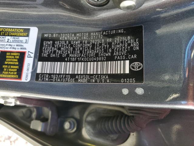 Photo 11 VIN: 4T1BF1FK0CU049892 - TOYOTA CAMRY BASE 