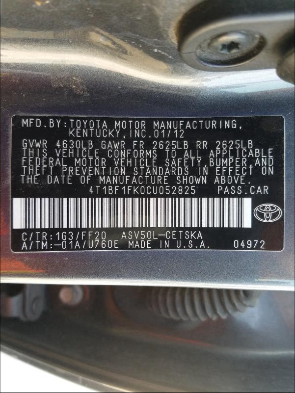 Photo 9 VIN: 4T1BF1FK0CU052825 - TOYOTA CAMRY BASE 