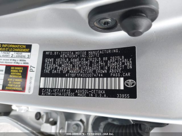 Photo 8 VIN: 4T1BF1FK0CU074744 - TOYOTA CAMRY 