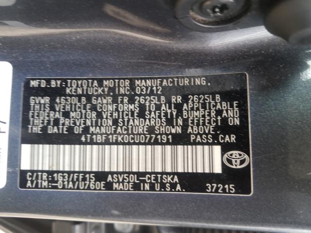 Photo 9 VIN: 4T1BF1FK0CU077191 - TOYOTA CAMRY BASE 