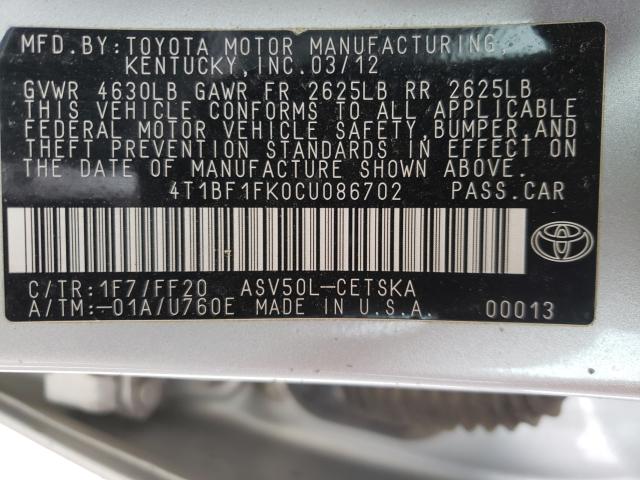 Photo 9 VIN: 4T1BF1FK0CU086702 - TOYOTA CAMRY BASE 