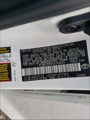 Photo 9 VIN: 4T1BF1FK0CU104924 - TOYOTA CAMRY BASE 