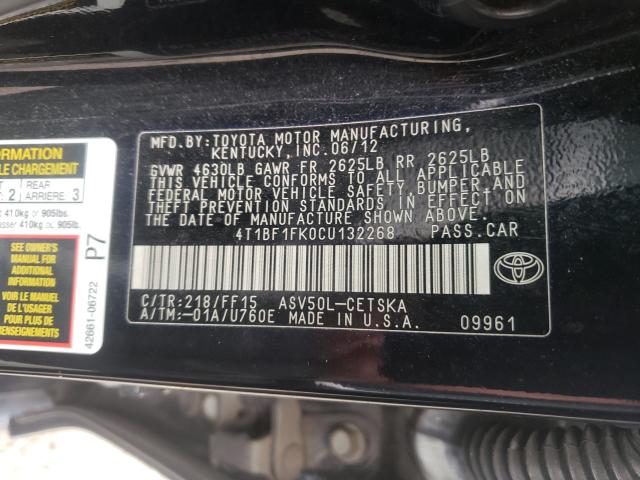 Photo 9 VIN: 4T1BF1FK0CU132268 - TOYOTA CAMRY BASE 