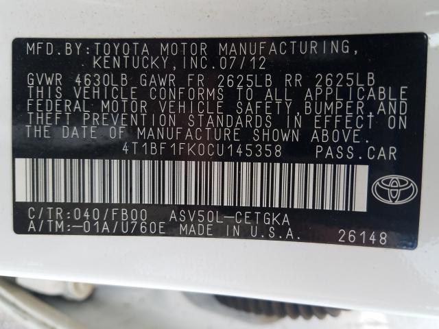 Photo 9 VIN: 4T1BF1FK0CU145358 - TOYOTA CAMRY BASE 