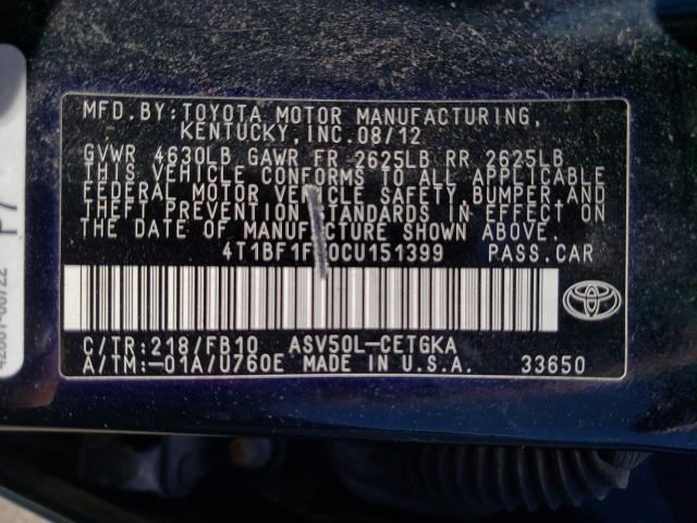 Photo 9 VIN: 4T1BF1FK0CU151399 - TOYOTA CAMRY BASE 